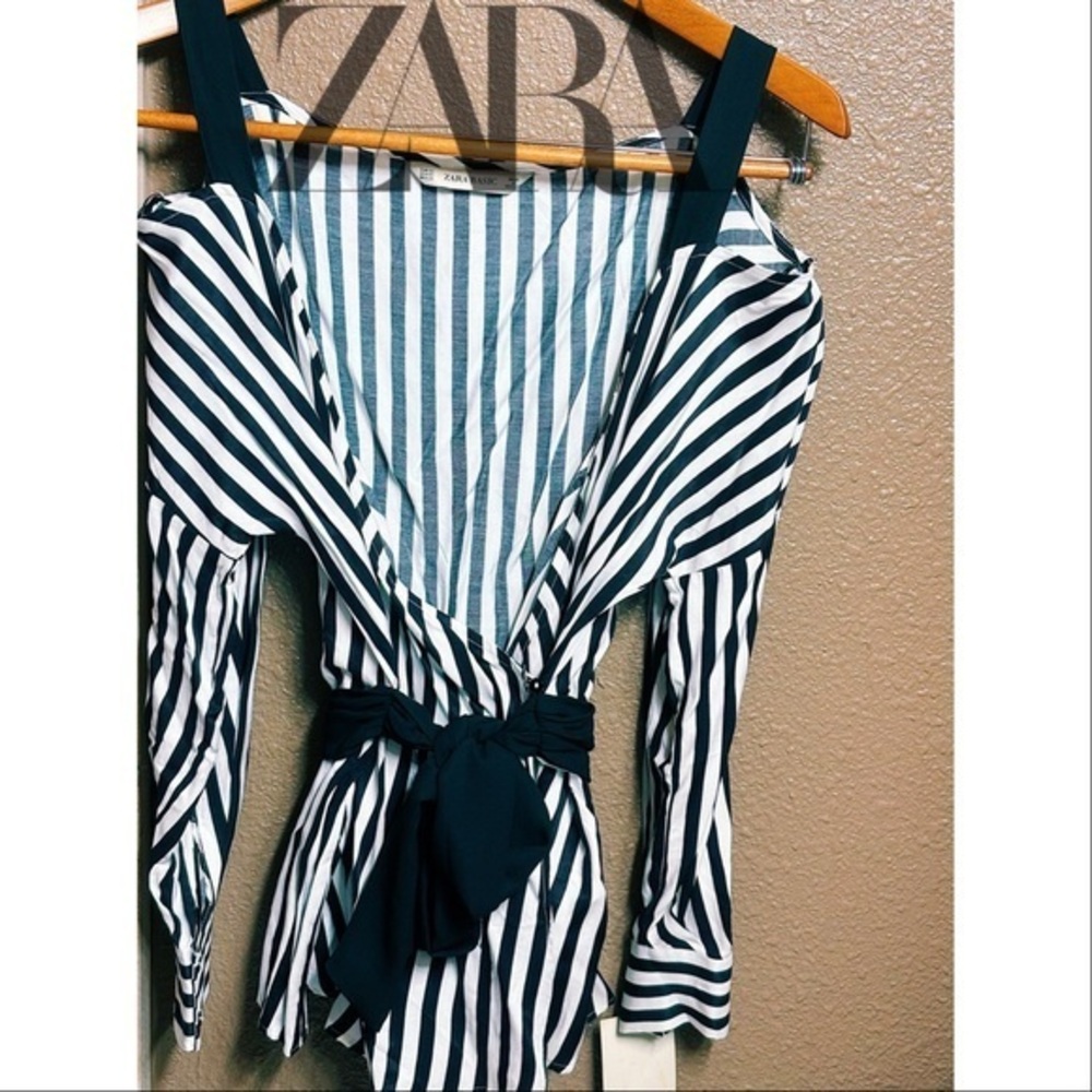 Zara striped off the shoulder blouse NWT